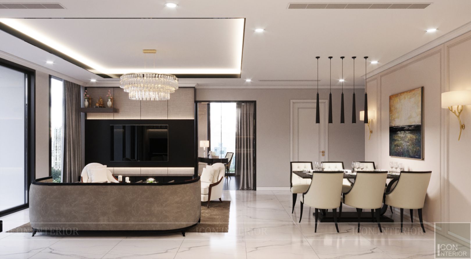 phong cách thiết kế hiện đại châu âu luxury 6 - phòng khách bếp 3